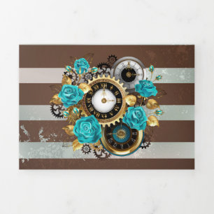 Steampunk Clock- en Turquoise-Rozen op gestreept Drieluik Programma