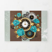 Steampunk Clock- en Turquoise-Rozen op gestreept Drieluik Uitnodiging (Cover)