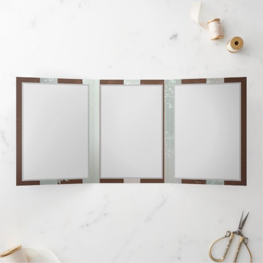 Steampunk Clock- en Turquoise-Rozen op gestreept Drieluik Uitnodiging (Binnen)