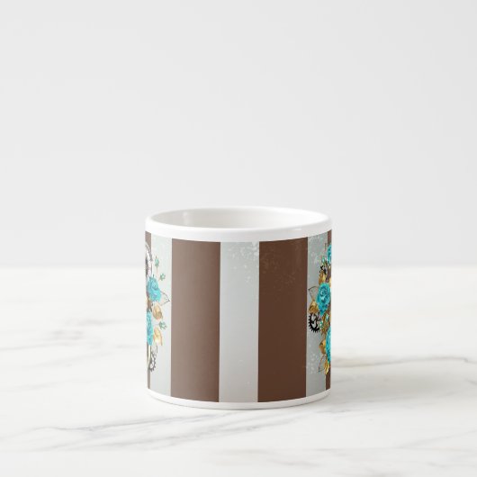 Steampunk Clock- en Turquoise-Rozen op gestreept Espresso Kop (Voorkant)