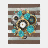 Steampunk Clock- en Turquoise-Rozen op gestreept Fleece Deken (Voorkant)