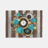 Steampunk Clock- en Turquoise-Rozen op gestreept Fleece Deken (Voorkant (Horizontaal))
