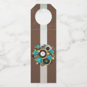 Steampunk Clock- en Turquoise-Rozen op gestreept Flessenhanger (Voorkant)
