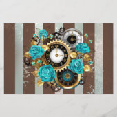 Steampunk Clock- en Turquoise-Rozen op gestreept Flyer (Voorkant)