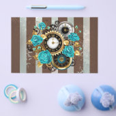 Steampunk Clock- en Turquoise-Rozen op gestreept Flyer (Enkel)