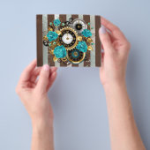 Steampunk Clock- en Turquoise-Rozen op gestreept Flyer (Hand)