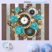 Steampunk Clock- en Turquoise-Rozen op gestreept Flyer (Enkel)
