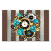 Steampunk Clock- en Turquoise-Rozen op gestreept Foto Afdruk (Voorkant)