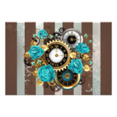 Steampunk Clock- en Turquoise-Rozen op gestreept Foto Afdruk (Voorkant)