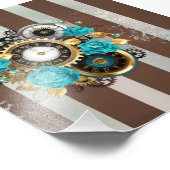 Steampunk Clock- en Turquoise-Rozen op gestreept Foto Afdruk (Hoek)