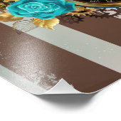 Steampunk Clock- en Turquoise-Rozen op gestreept Foto Afdruk (Hoek)