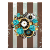 Steampunk Clock- en Turquoise-Rozen op gestreept Foto Afdruk (Voorkant)