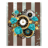 Steampunk Clock- en Turquoise-Rozen op gestreept Foto Afdruk (Voorkant)