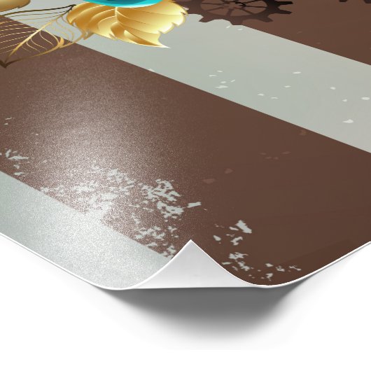 Steampunk Clock- en Turquoise-Rozen op gestreept Foto Afdruk (Hoek)