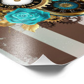 Steampunk Clock- en Turquoise-Rozen op gestreept Foto Afdruk (Hoek)