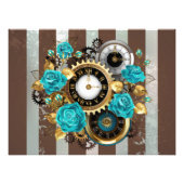 Steampunk Clock- en Turquoise-Rozen op gestreept Foto Afdruk (Voorkant)