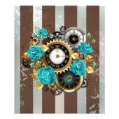 Steampunk Clock- en Turquoise-Rozen op gestreept Foto Afdruk (Voorkant)