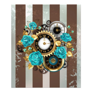Steampunk Clock- en Turquoise-Rozen op gestreept Foto Afdruk