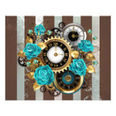 Steampunk Clock- en Turquoise-Rozen op gestreept Foto Afdruk (Voorkant)