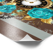 Steampunk Clock- en Turquoise-Rozen op gestreept Foto Afdruk (Hoek)
