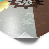 Steampunk Clock- en Turquoise-Rozen op gestreept Foto Afdruk (Hoek)