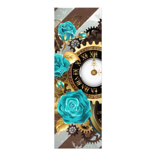 Steampunk Clock- en Turquoise-Rozen op gestreept Foto Afdruk (Voorkant)