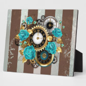 Steampunk Clock- en Turquoise-Rozen op gestreept Fotoplaat (Zijkant)