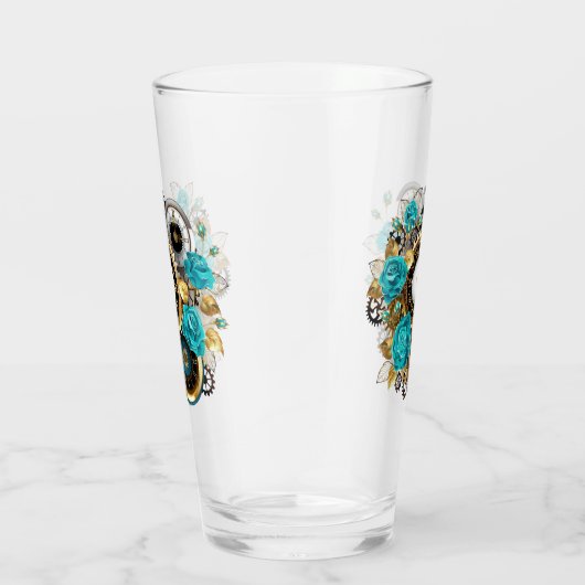 Steampunk Clock- en Turquoise-Rozen op gestreept Glas (Rechts)