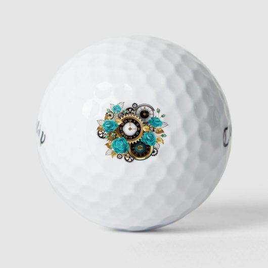 Steampunk Clock- en Turquoise-Rozen op gestreept Golfballen (Voorkant)