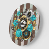 Steampunk Clock- en Turquoise-Rozen op gestreept Grote Klok (Hoek)