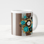 Steampunk Clock- en Turquoise-Rozen op gestreept Grote Koffiekop (Voorkant rechts)