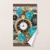 Steampunk Clock- en Turquoise-Rozen op gestreept Handdoek (Handdoek)