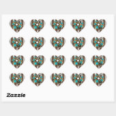 Steampunk Clock- en Turquoise-Rozen op gestreept Hart Sticker (Vel)