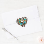 Steampunk Clock- en Turquoise-Rozen op gestreept Hart Sticker (Envelop)