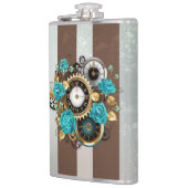 Steampunk Clock- en Turquoise-Rozen op gestreept Heupfles (Links)