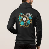 Steampunk Clock- en Turquoise-Rozen op gestreept Hoodie (Achterkant)