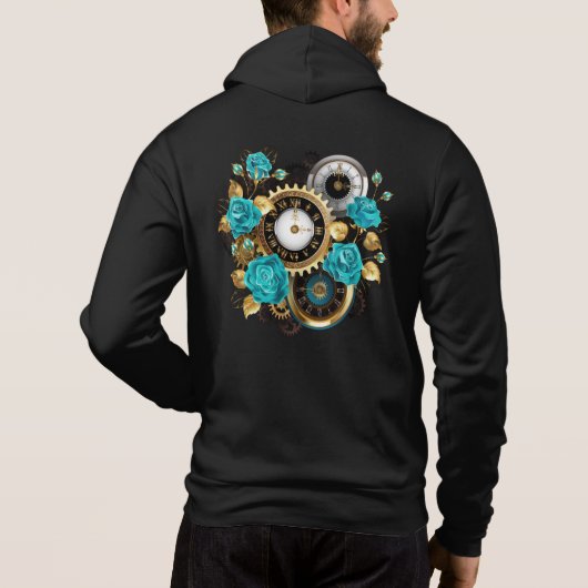 Steampunk Clock- en Turquoise-Rozen op gestreept Hoodie (Achterkant)
