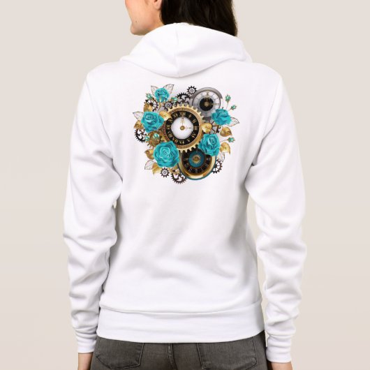 Steampunk Clock- en Turquoise-Rozen op gestreept Hoodie (Achterkant)