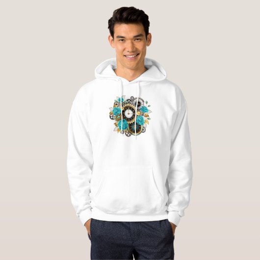 Steampunk Clock- en Turquoise-Rozen op gestreept Hoodie (Voorkant volledig)