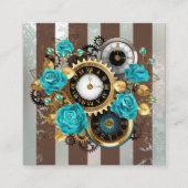 Steampunk Clock- en Turquoise-Rozen op gestreept Informatiekaartje (Voorkant)