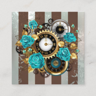 Steampunk Clock- en Turquoise-Rozen op gestreept Informatiekaartje