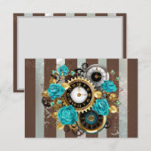 Steampunk Clock- en Turquoise-Rozen op gestreept Informatiekaartje (Voorkant / Achterkant)