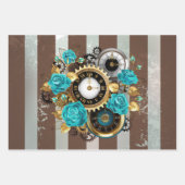 Steampunk Clock- en Turquoise-Rozen op gestreept Inpakpapier Vel (Voorkant 3)