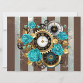 Steampunk Clock- en Turquoise-Rozen op gestreept Kaart (Voorkant)