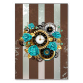 Steampunk Clock- en Turquoise-Rozen op gestreept Kaart (Voorkant)