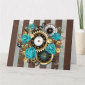 Steampunk Clock- en Turquoise-Rozen op gestreept Kaart (Voorkant)