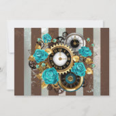 Steampunk Clock- en Turquoise-Rozen op gestreept Kaart (Voorkant)