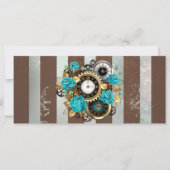Steampunk Clock- en Turquoise-Rozen op gestreept Kaart (Voorkant)