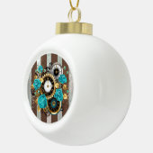 Steampunk Clock- en Turquoise-Rozen op gestreept Keramische Bal Ornament (Rechts)