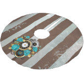 Steampunk Clock- en Turquoise-Rozen op gestreept Kerstboom Rok (Gekanteld)